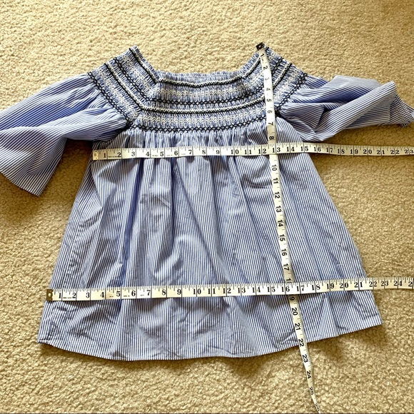 PARKER Smocked Pinstripe Off The Shoulder Top—SZ S - Picture 11 of 13